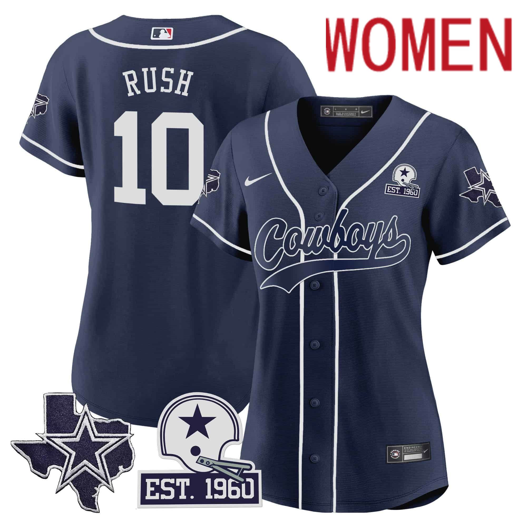 Women Dallas Cowboys #10 Rush Dark blue 2024 Nike Patch Baseball NFL Jersey